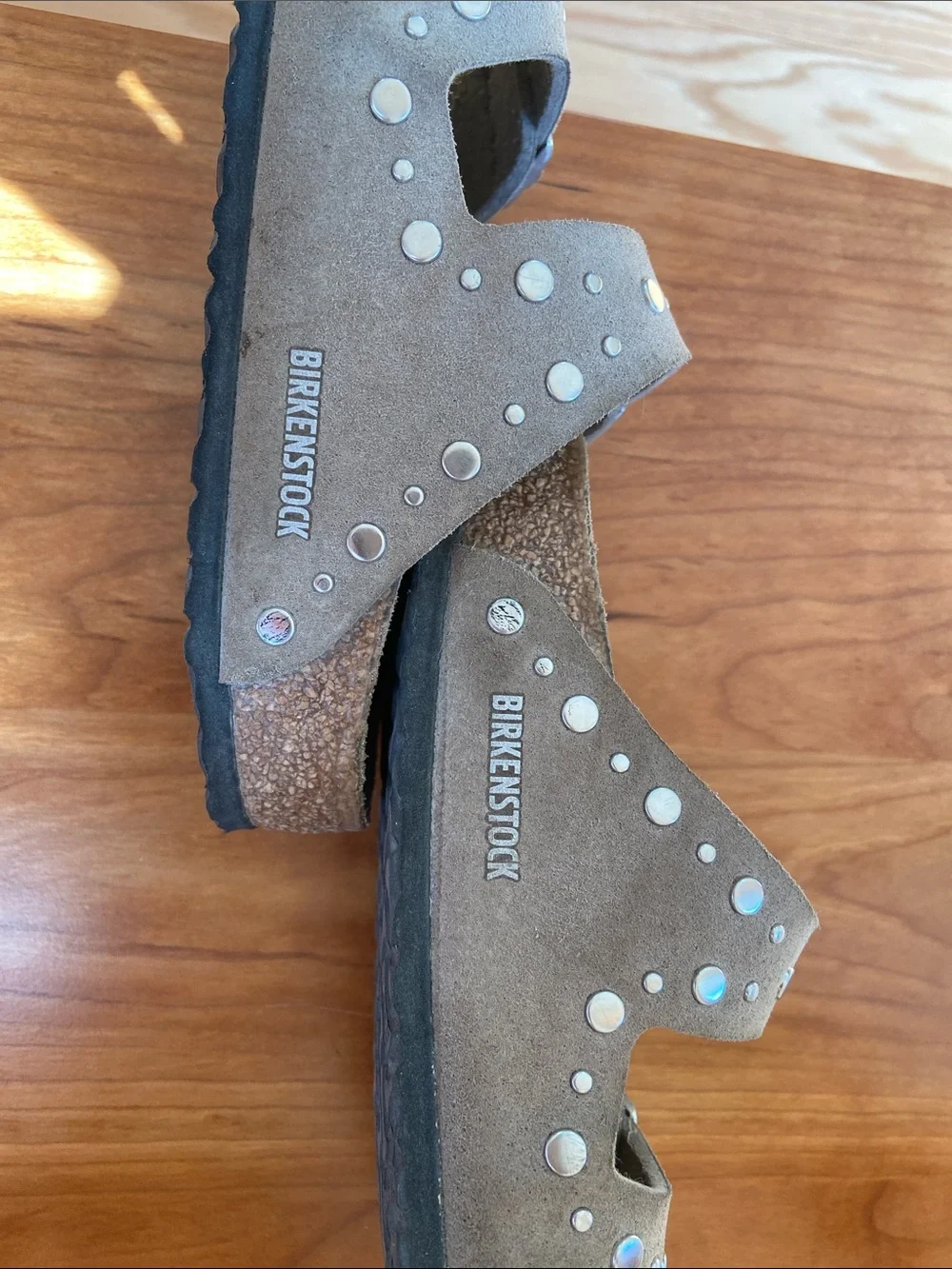Birkenstock Kids Taupe Suede Double Buckle Stud Sandals size 31
